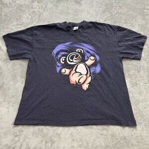 Insomniac Shirt Mens 2XL Shuffling Bear Mascot Tee Music Techno Blue Top *FLAW